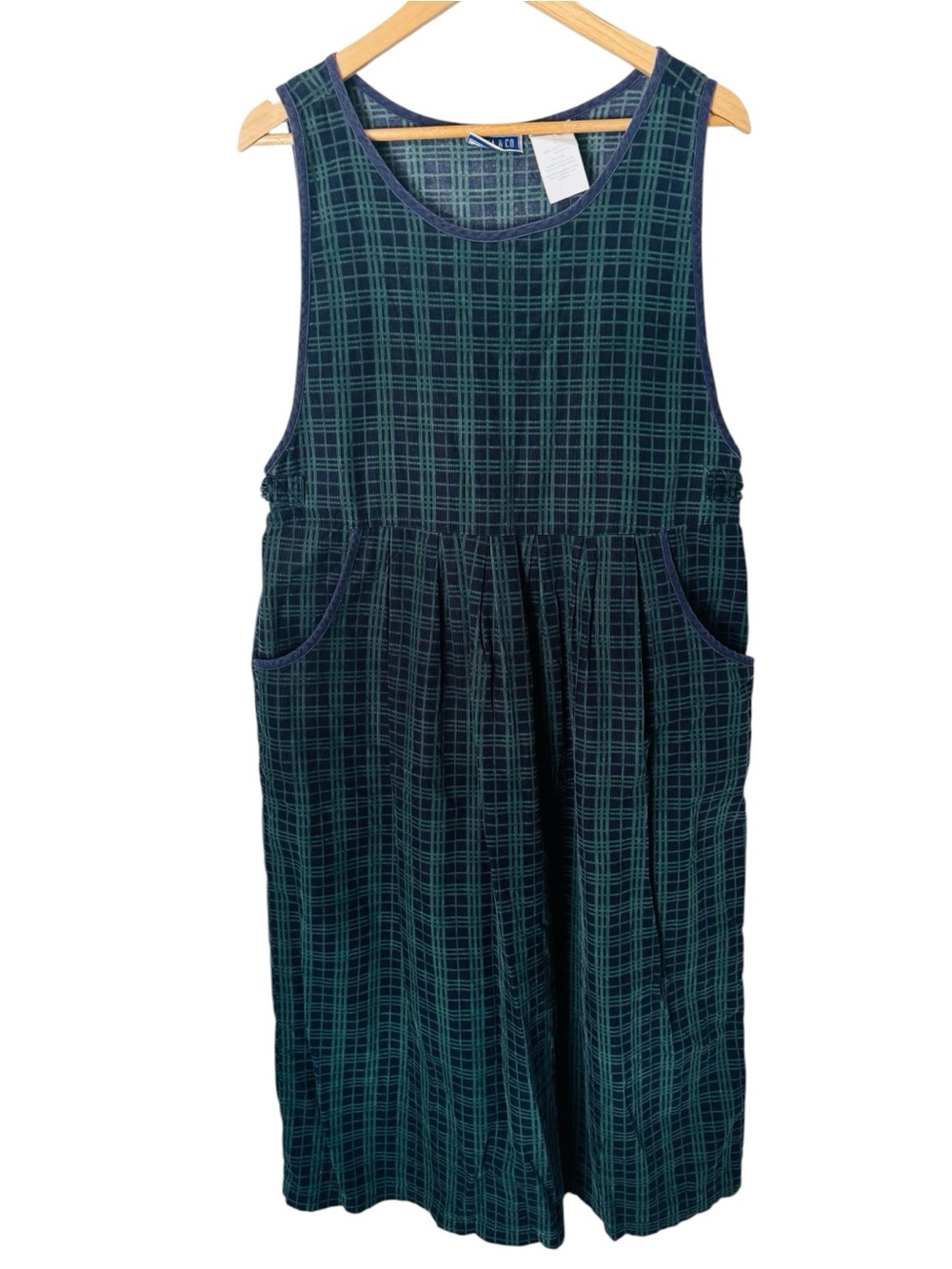 ERIKA & CO Pinafore Dress Plaid Corduroy Button Accents Pockets Women’s Large